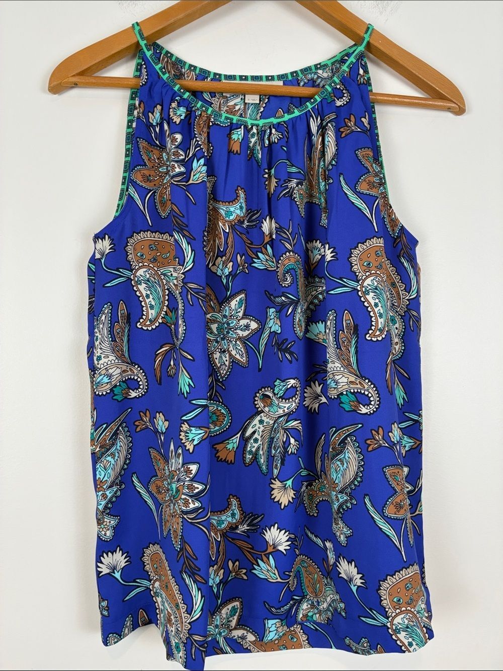 LOFT Royal Blue Paisley Halter Top Womens Small Flowy A-line Cut Spaghetti Strap